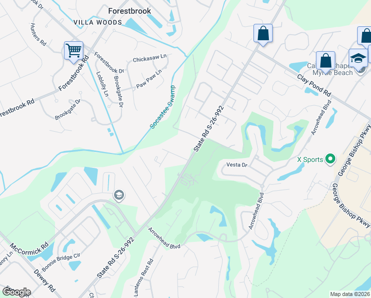 map of restaurants, bars, coffee shops, grocery stores, and more near 1226 Burcale Road in Myrtle Beach