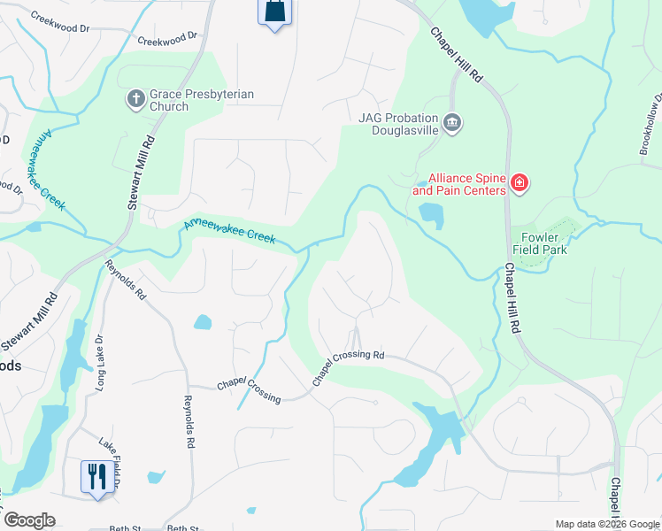 map of restaurants, bars, coffee shops, grocery stores, and more near 4496 Avion Park in Douglasville