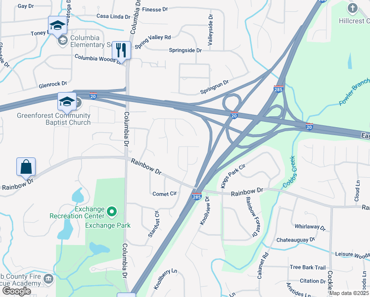 map of restaurants, bars, coffee shops, grocery stores, and more near 3489 Kingsbrooke Way in Decatur