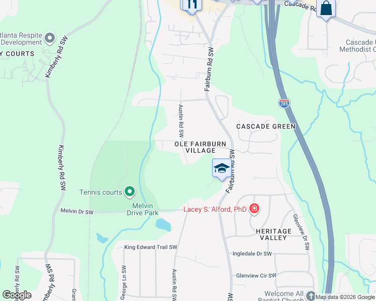 map of restaurants, bars, coffee shops, grocery stores, and more near 1524 Austin Rd SW in Atlanta
