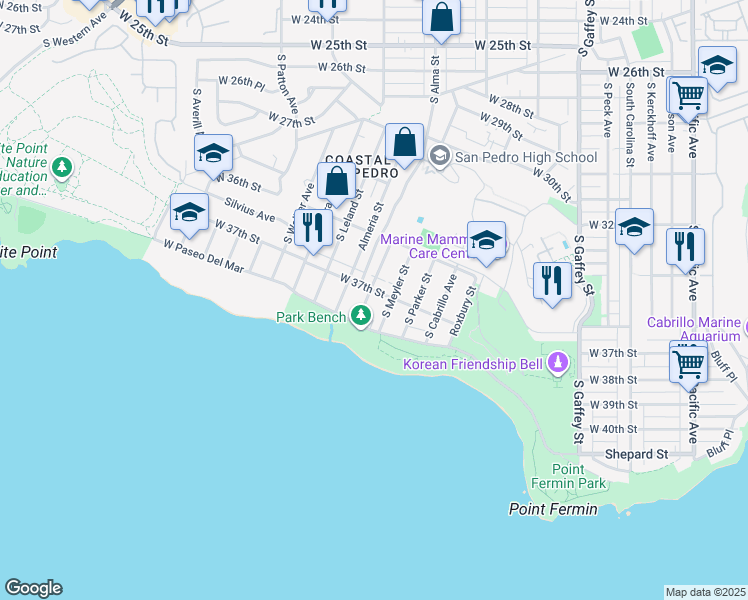 map of restaurants, bars, coffee shops, grocery stores, and more near 3713 South Emily Street in Los Angeles