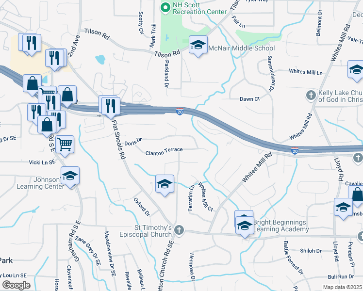 map of restaurants, bars, coffee shops, grocery stores, and more near 2240 Clanton Terrace in Decatur