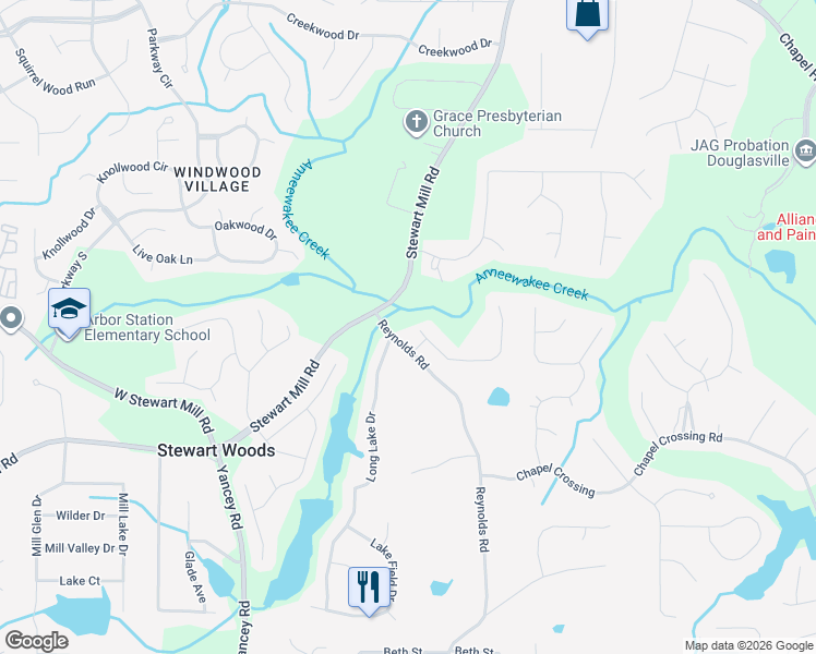 map of restaurants, bars, coffee shops, grocery stores, and more near 5199 Calgary Drive in Douglasville