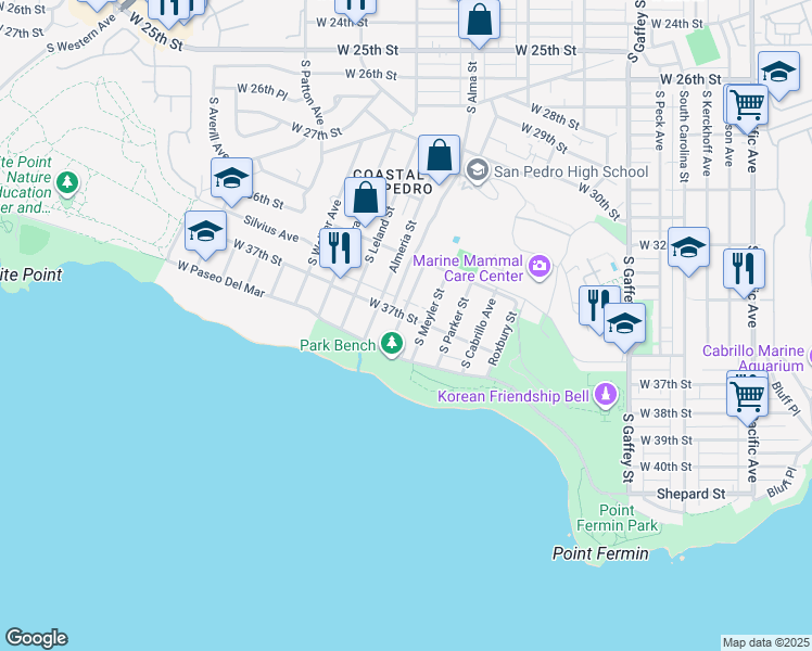 map of restaurants, bars, coffee shops, grocery stores, and more near 3713 South Emily Street in Los Angeles