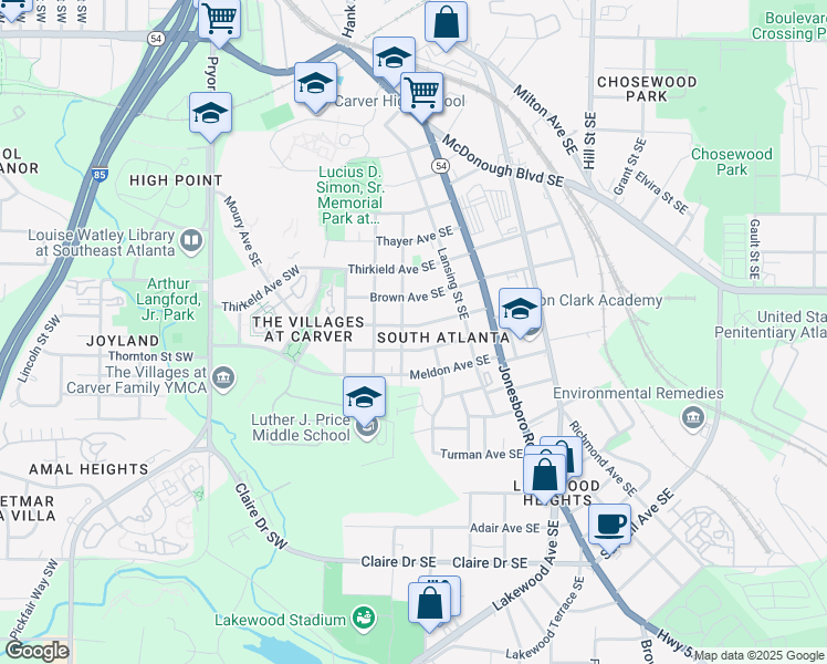 map of restaurants, bars, coffee shops, grocery stores, and more near 62 Moury Avenue Southeast in Atlanta