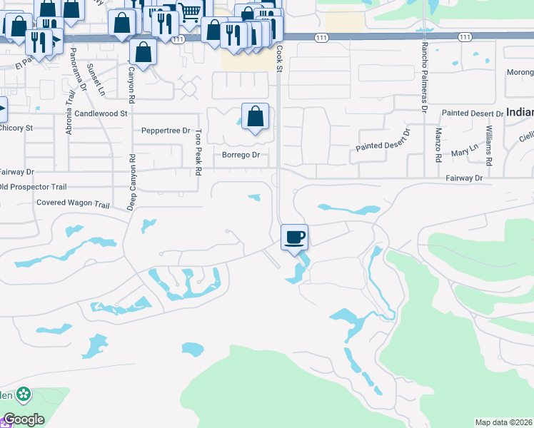 map of restaurants, bars, coffee shops, grocery stores, and more near 74925 Hummingbird Lane in Indian Wells