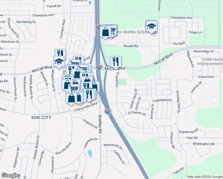 map of restaurants, bars, coffee shops, grocery stores, and more near 28155 Encanto Drive in Menifee