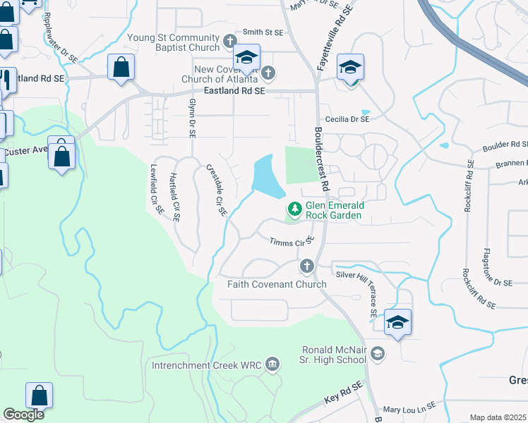 map of restaurants, bars, coffee shops, grocery stores, and more near 1416 Foxhall Lane Southeast in Atlanta
