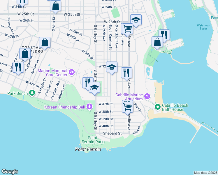 map of restaurants, bars, coffee shops, grocery stores, and more near 3437 South Peck Avenue in Los Angeles