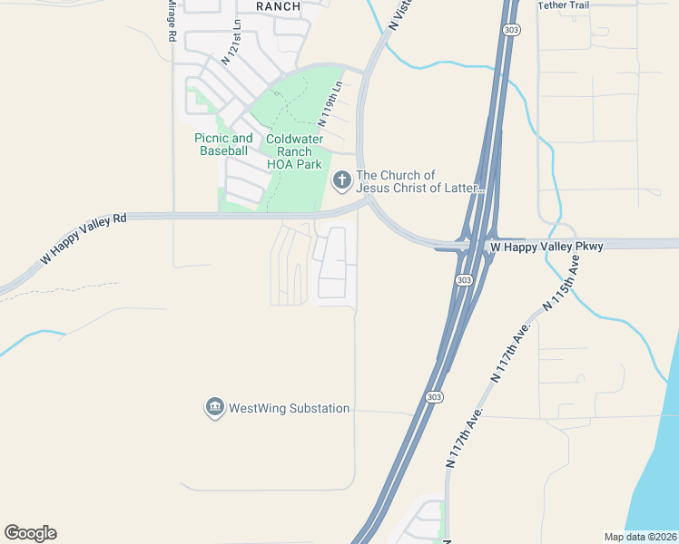 map of restaurants, bars, coffee shops, grocery stores, and more near 11903 West Happy Valley Road in Peoria