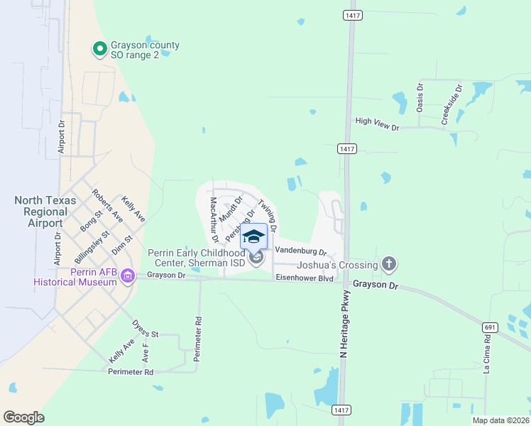 map of restaurants, bars, coffee shops, grocery stores, and more near 89 Pershing Drive in Denison