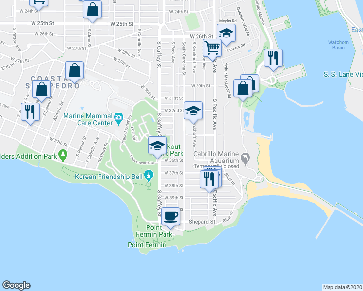 map of restaurants, bars, coffee shops, grocery stores, and more near 3437 South Carolina Street in Los Angeles