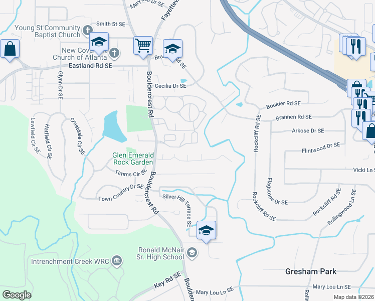 map of restaurants, bars, coffee shops, grocery stores, and more near 2605 Clifton Downs Trail in Atlanta