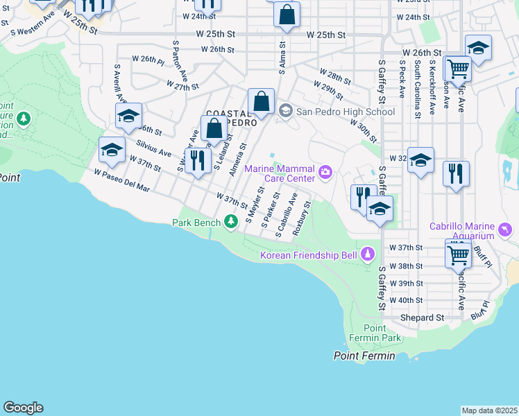 map of restaurants, bars, coffee shops, grocery stores, and more near 976 West 37th Street in Los Angeles