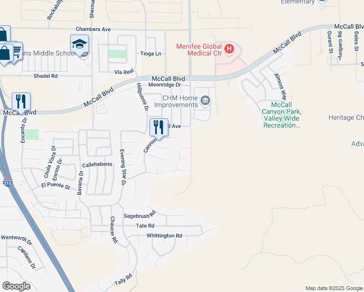 map of restaurants, bars, coffee shops, grocery stores, and more near 28123 Juniper Tree Lane in Menifee