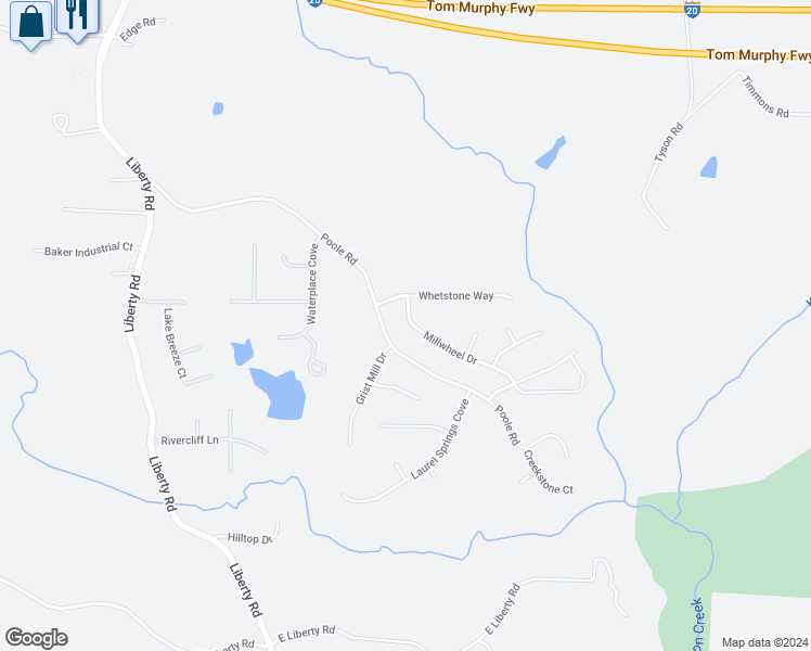 map of restaurants, bars, coffee shops, grocery stores, and more near 114 Millwheel Drive in Villa Rica