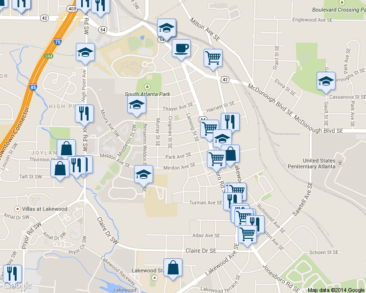 map of restaurants, bars, coffee shops, grocery stores, and more near 62 Moury Avenue Southeast in Atlanta