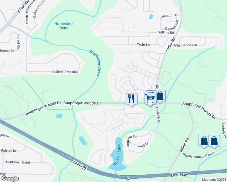 map of restaurants, bars, coffee shops, grocery stores, and more near 2549 Terrace Trail in Decatur