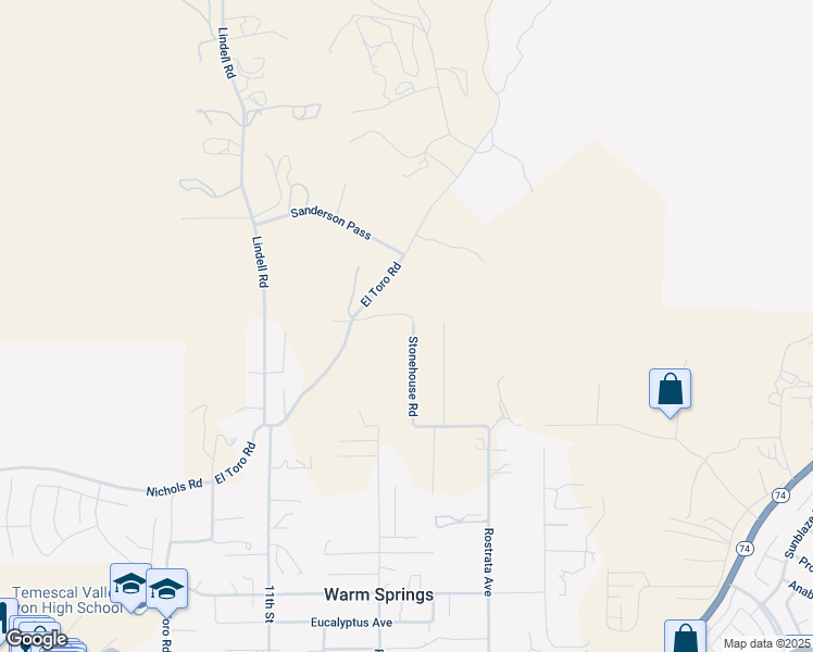 map of restaurants, bars, coffee shops, grocery stores, and more near Leona Drive in Lake Elsinore