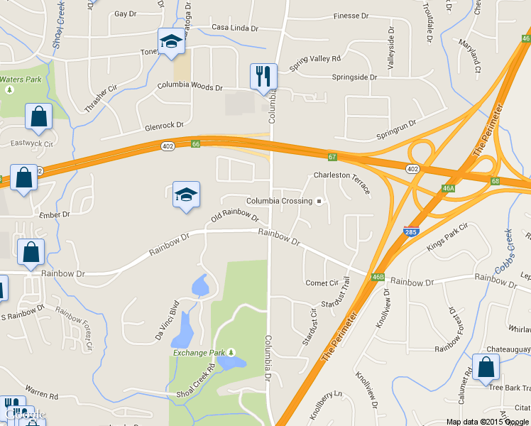 map of restaurants, bars, coffee shops, grocery stores, and more near 3181 Abbeywood Drive in Decatur