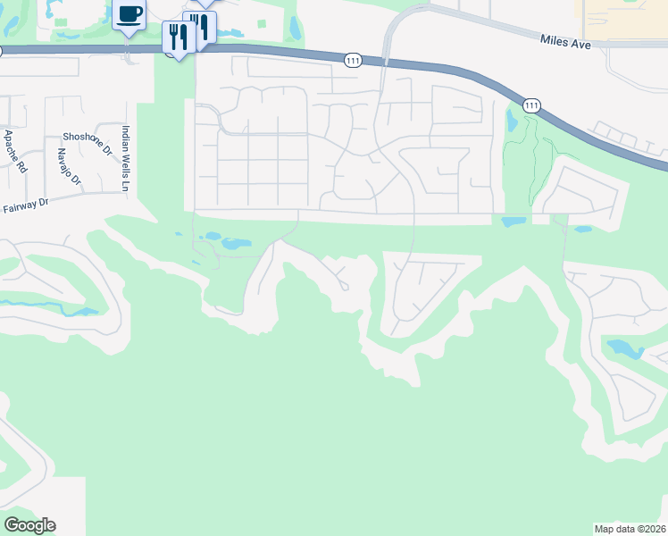 map of restaurants, bars, coffee shops, grocery stores, and more near 77056 Desi Drive in Indian Wells
