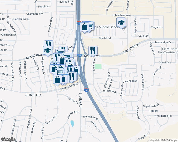 map of restaurants, bars, coffee shops, grocery stores, and more near 28155 Encanto Drive in Menifee