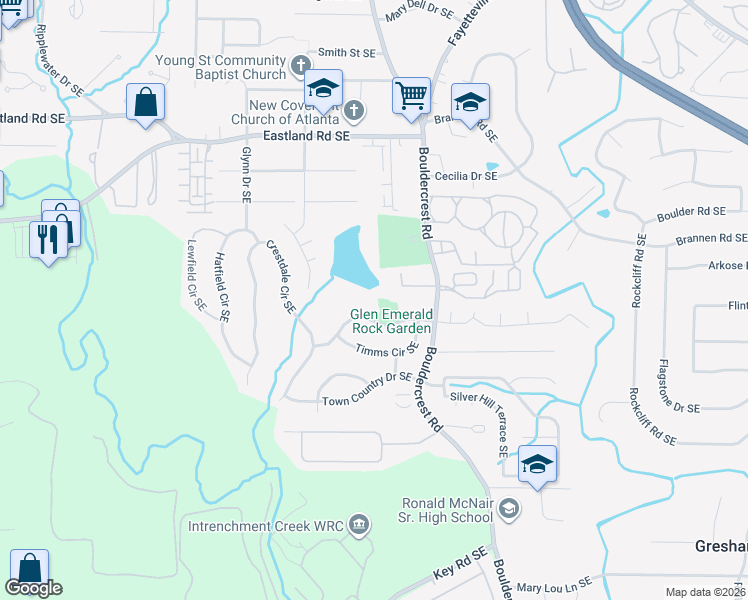 map of restaurants, bars, coffee shops, grocery stores, and more near 1440 Bouldercrest Road in Atlanta