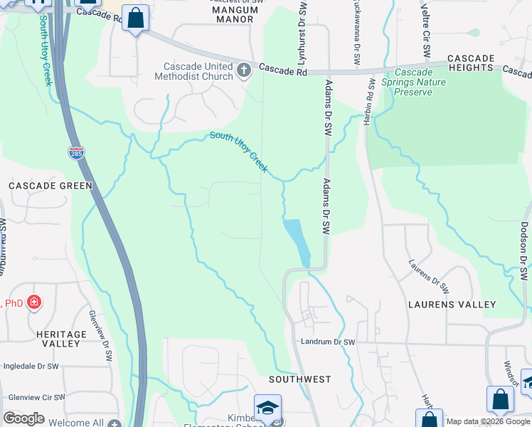 map of restaurants, bars, coffee shops, grocery stores, and more near 1586 Childress Drive Southwest in Atlanta