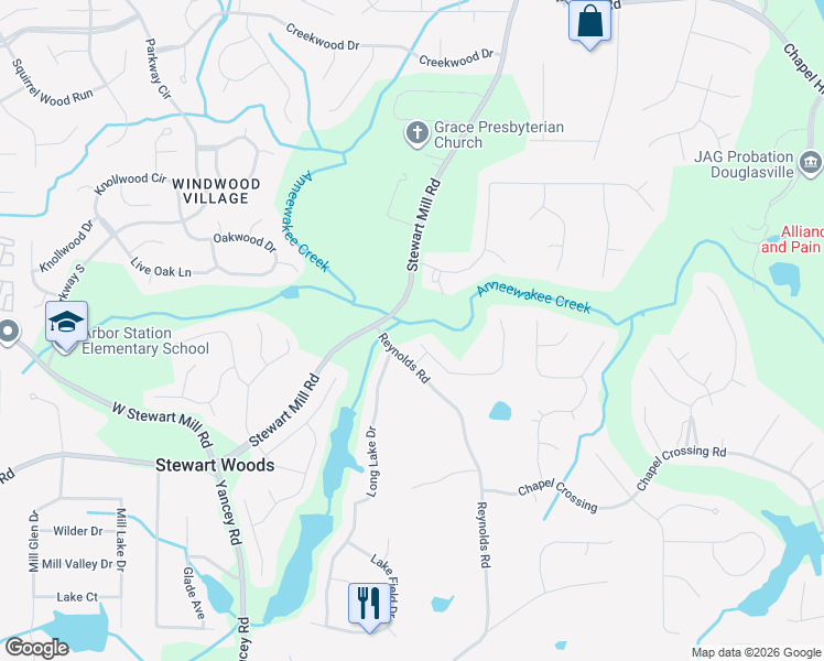 map of restaurants, bars, coffee shops, grocery stores, and more near 5199 Calgary Drive in Douglasville