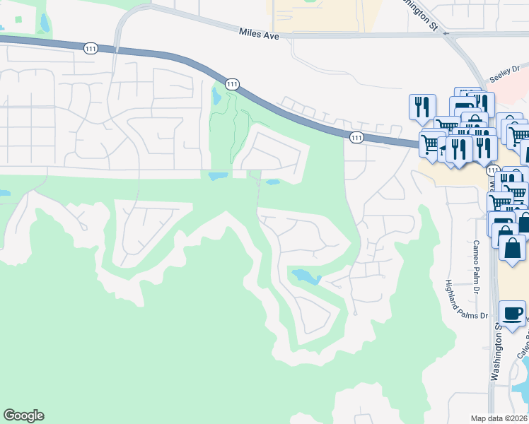 map of restaurants, bars, coffee shops, grocery stores, and more near 46330 Dove Road in Indian Wells