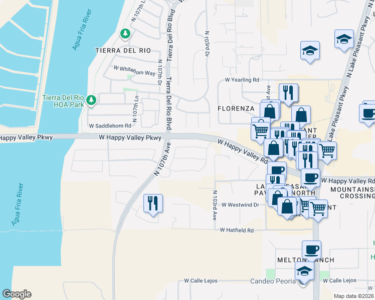 map of restaurants, bars, coffee shops, grocery stores, and more near 10544 West Swayback Pass in Peoria