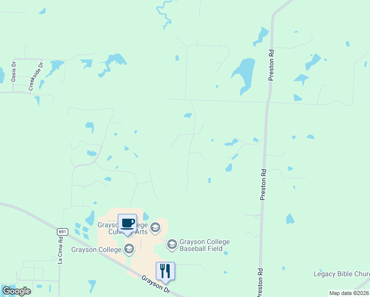 map of restaurants, bars, coffee shops, grocery stores, and more near 150 White Dove Trail in Denison