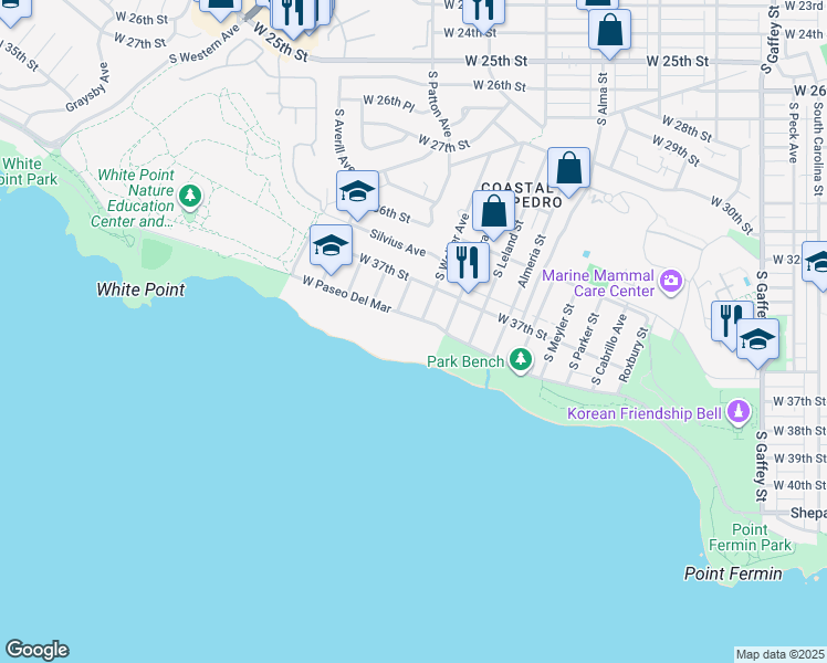 map of restaurants, bars, coffee shops, grocery stores, and more near 1201 West Paseo Del Mar in Los Angeles