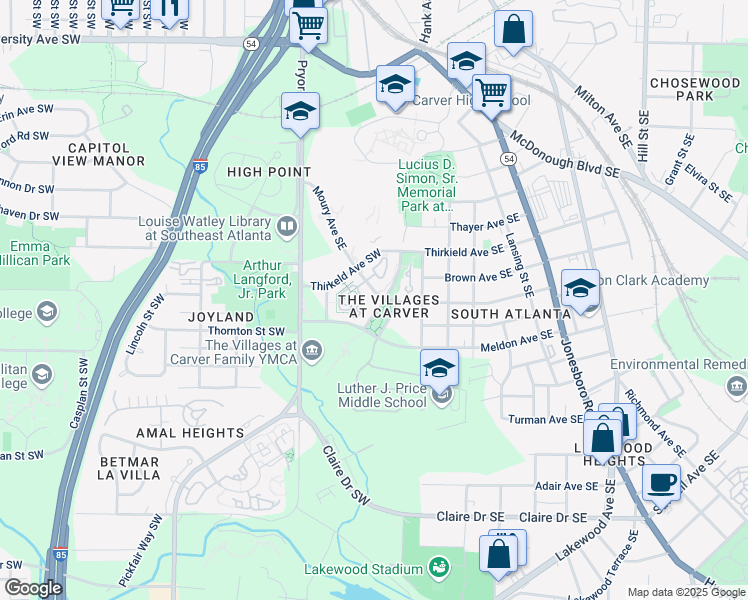 map of restaurants, bars, coffee shops, grocery stores, and more near 174 Moury Avenue Southeast in Atlanta