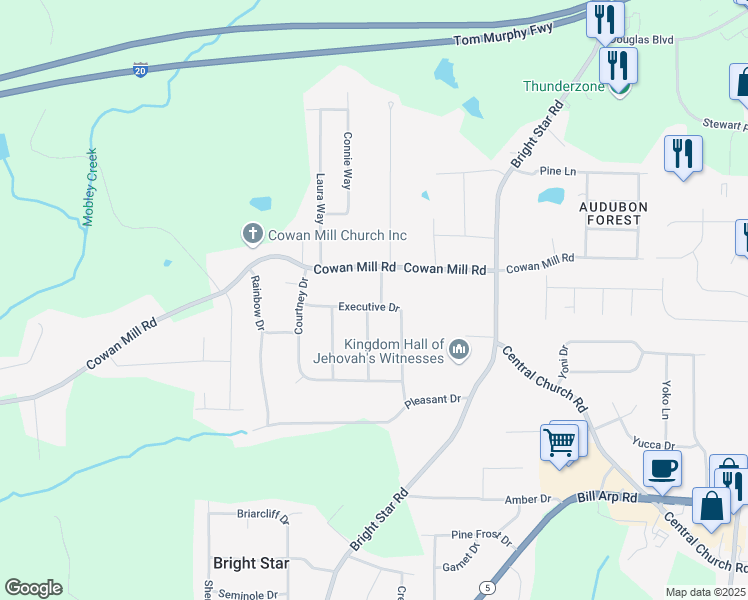 map of restaurants, bars, coffee shops, grocery stores, and more near 3415 Executive Lane in Winston