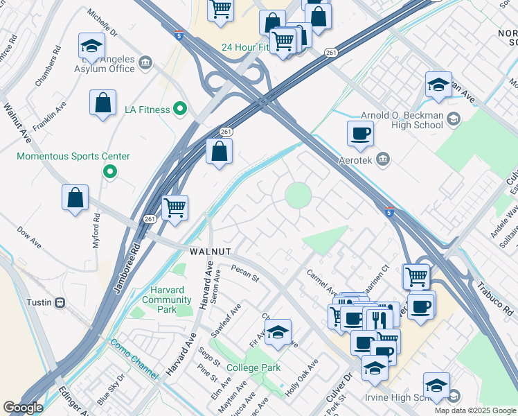 map of restaurants, bars, coffee shops, grocery stores, and more near 20 Nevada in Irvine