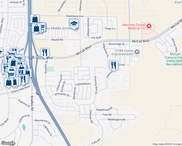 map of restaurants, bars, coffee shops, grocery stores, and more near 28122 Calle Vallarta in Menifee