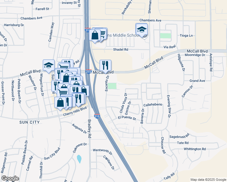 map of restaurants, bars, coffee shops, grocery stores, and more near 27201 Granada Way in Menifee