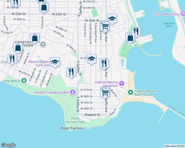 map of restaurants, bars, coffee shops, grocery stores, and more near 3422 South Carolina Street in Los Angeles