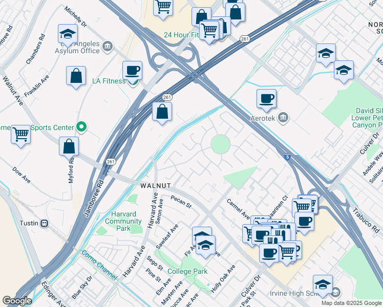 map of restaurants, bars, coffee shops, grocery stores, and more near 20 Nevada in Irvine