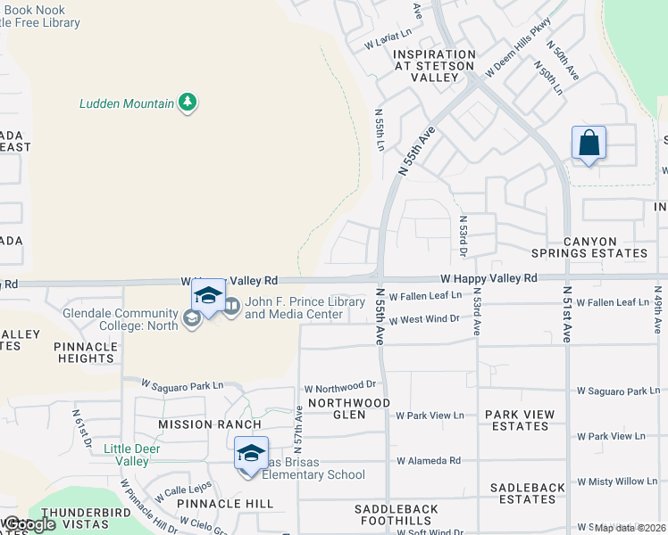 map of restaurants, bars, coffee shops, grocery stores, and more near 5546 West Fallen Leaf Lane in Glendale