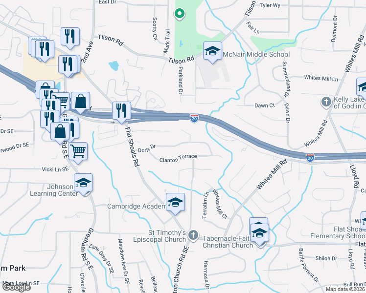 map of restaurants, bars, coffee shops, grocery stores, and more near 2216 Clanton Terrace in Decatur