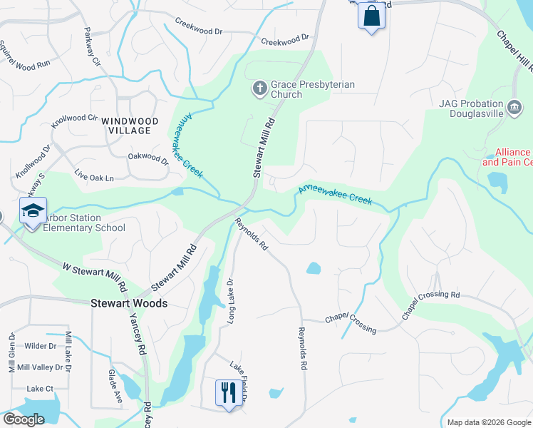 map of restaurants, bars, coffee shops, grocery stores, and more near 5190 Calgary Drive in Douglasville