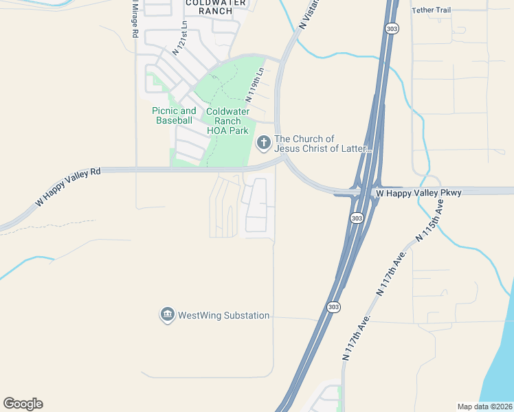 map of restaurants, bars, coffee shops, grocery stores, and more near 11903 West Happy Valley Road in Peoria