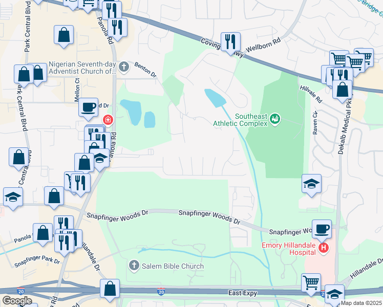 map of restaurants, bars, coffee shops, grocery stores, and more near 2544 Lancewood Lane in Lithonia