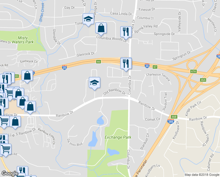 map of restaurants, bars, coffee shops, grocery stores, and more near 3231 Abbeywood Drive in Decatur