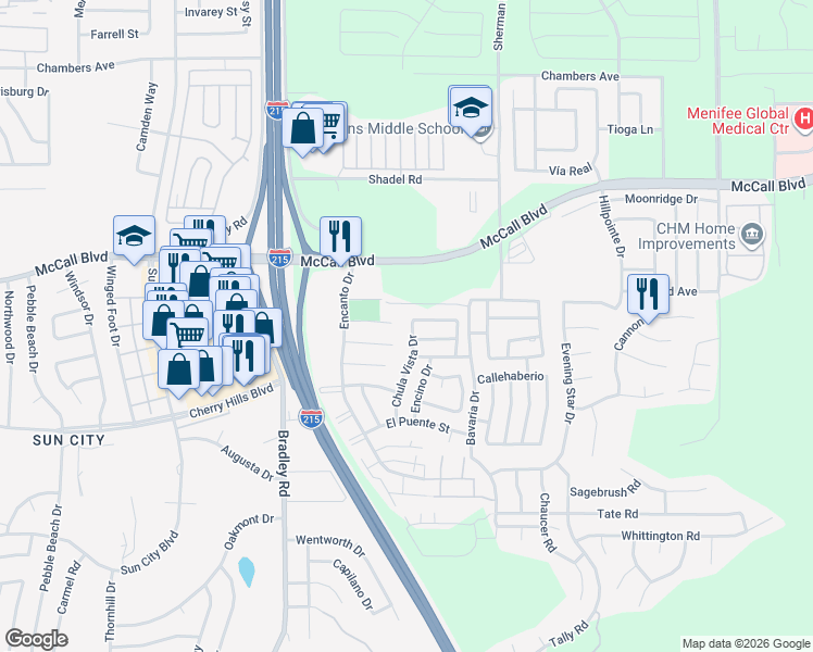 map of restaurants, bars, coffee shops, grocery stores, and more near 28075 Chula Vista Drive in Menifee