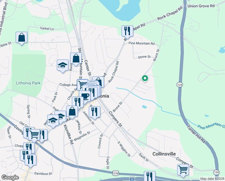 map of restaurants, bars, coffee shops, grocery stores, and more near 6980 Bruce Circle in Lithonia