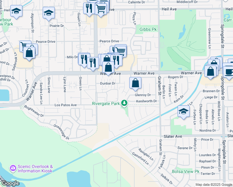 map of restaurants, bars, coffee shops, grocery stores, and more near 17202 Corbina Lane in Huntington Beach