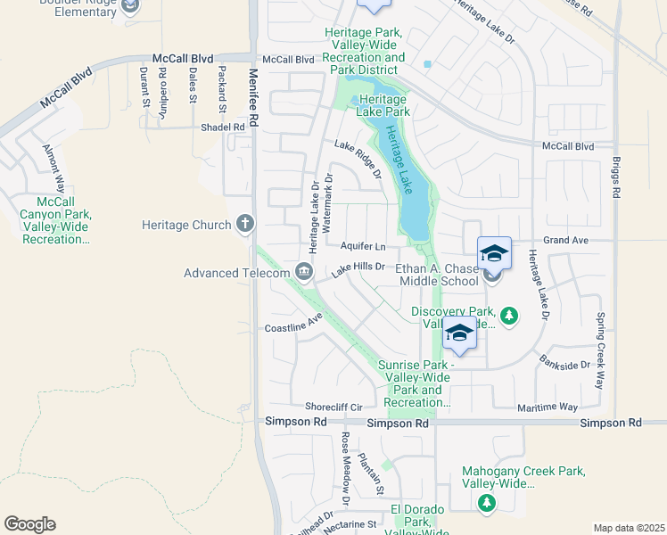 map of restaurants, bars, coffee shops, grocery stores, and more near 28036 Windjammer Court in Menifee